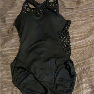 Black one-piece swimsuit with netted back